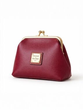 Dooney & Bourke Large Framed Coin Purse Kiss Lock Cranberry Leather Wallet
